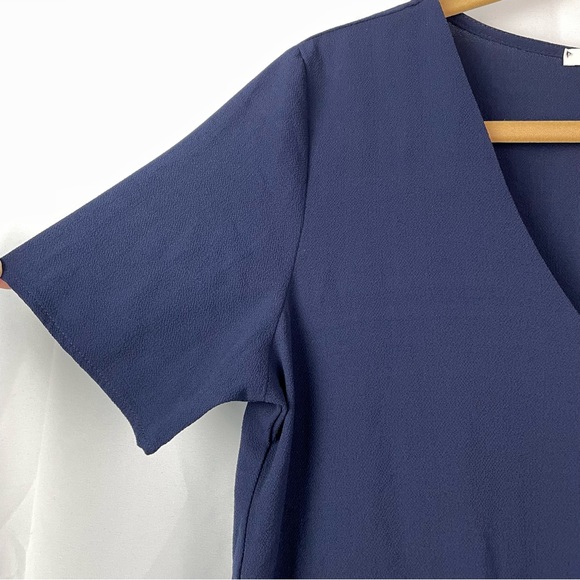 Caramela Navy Blue Peplum Ruffle Bottom Top - Picture 2 of 10